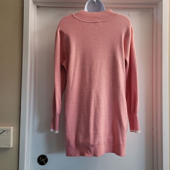 Chicos Side Button Tunic Sweater Contrasting Trim Pink Size 2 | L - Picture 6 of 7
